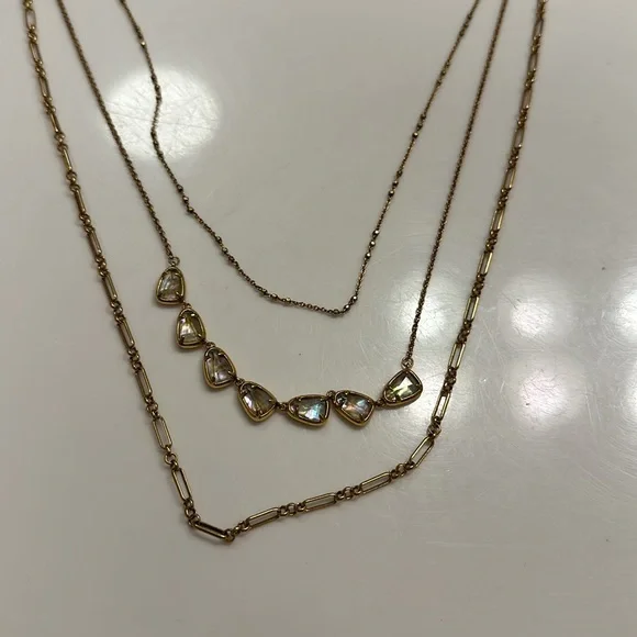 NWOT Kendra Scott Susanna Vintage Gold Multi Strand Necklace in White Abalone - Picture 2 of 4